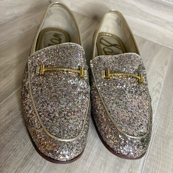 Sam Edelman Women's Loraine Glitter Gold Leather Loafers Sz 6.5 - Picture 9 of 12